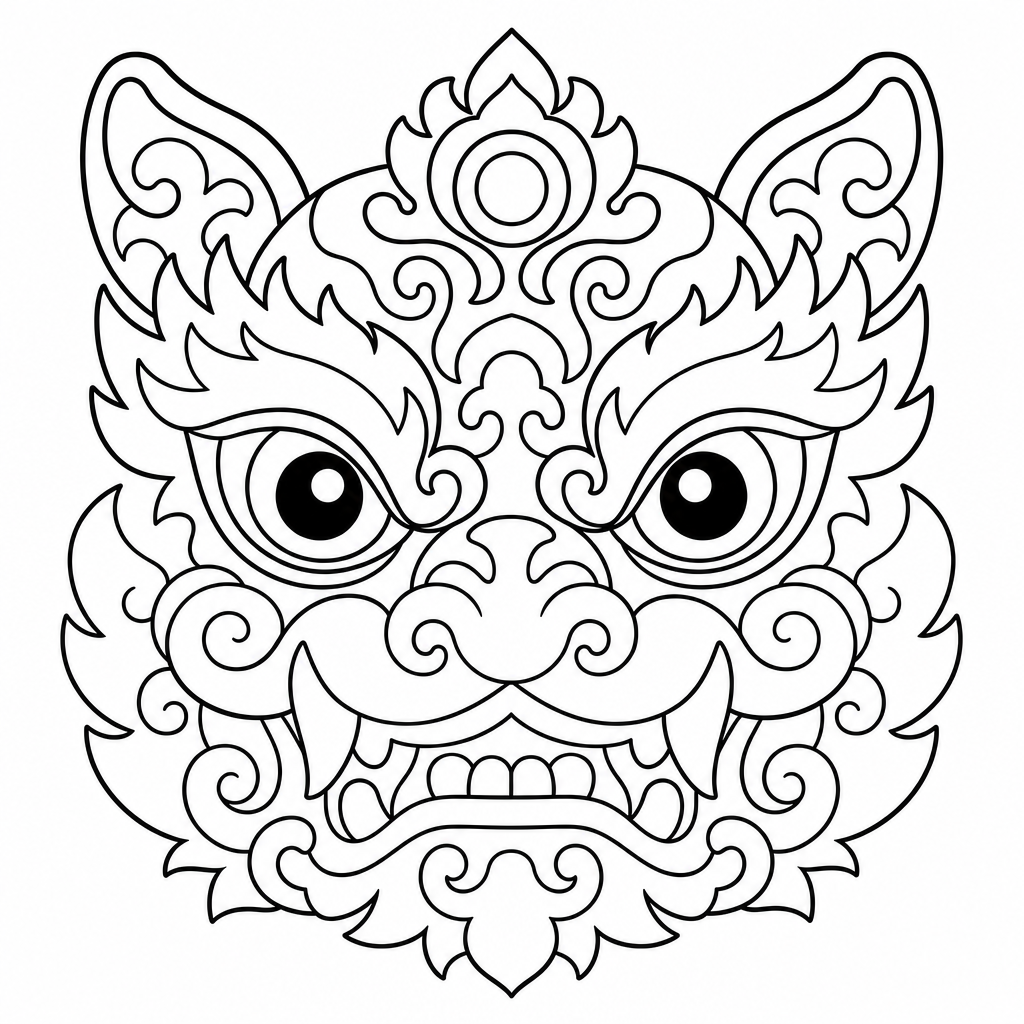 瑞兽脸谱线稿